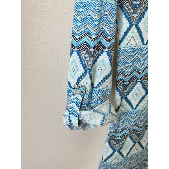 Anthropologie Akemi+kin Size XS Teal Geometric Print 3/4 Sleeve Ocotillo Top - Picture 4 of 5